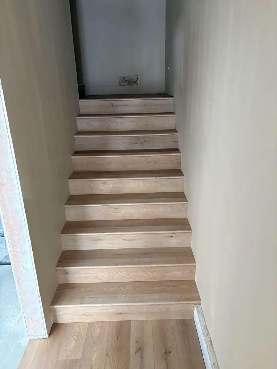 Hardwood staircase treads in a Puget Sound home